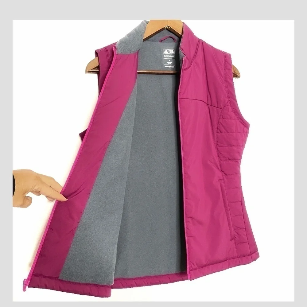 Adidas Clima Warm Down Fleece Lined Vest Zip Front Zip Pockets Wine Berry Pink